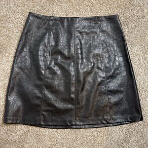 Alya Black Faux Leather Croc Embossed Skirt